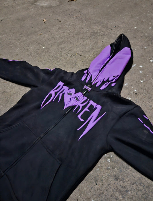 Broken Puff Print Zip-Up Hoodie